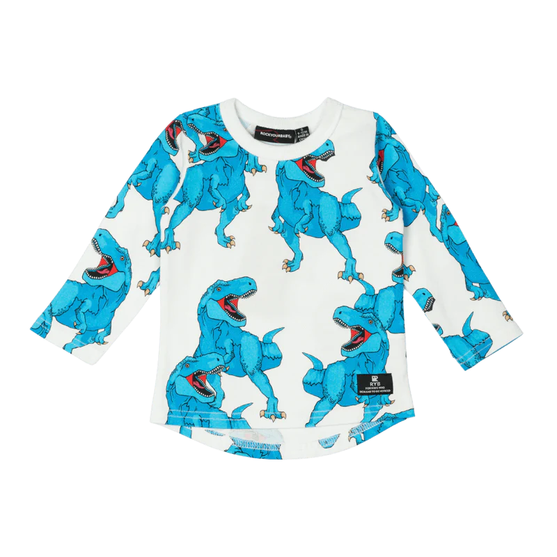 BLUE REX ROAR BABY LONG SLEEVE T-SHIRT | ROCK YOUR BABY