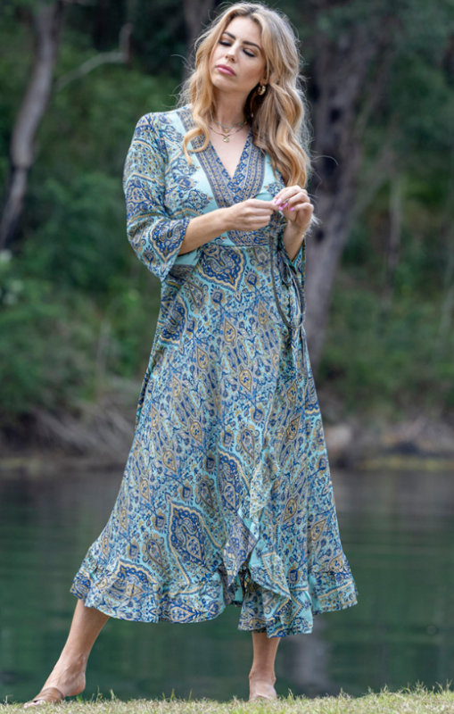Riley Wrap Dress - Blue | Cienna Designs