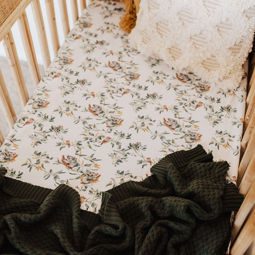 SNUGGLE HUNNY EUCALYPT FITTED COT SHEET