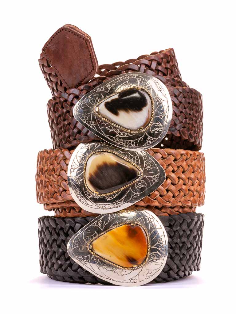 Marrakesh Narrow Leather Belt Teardrop Bone
