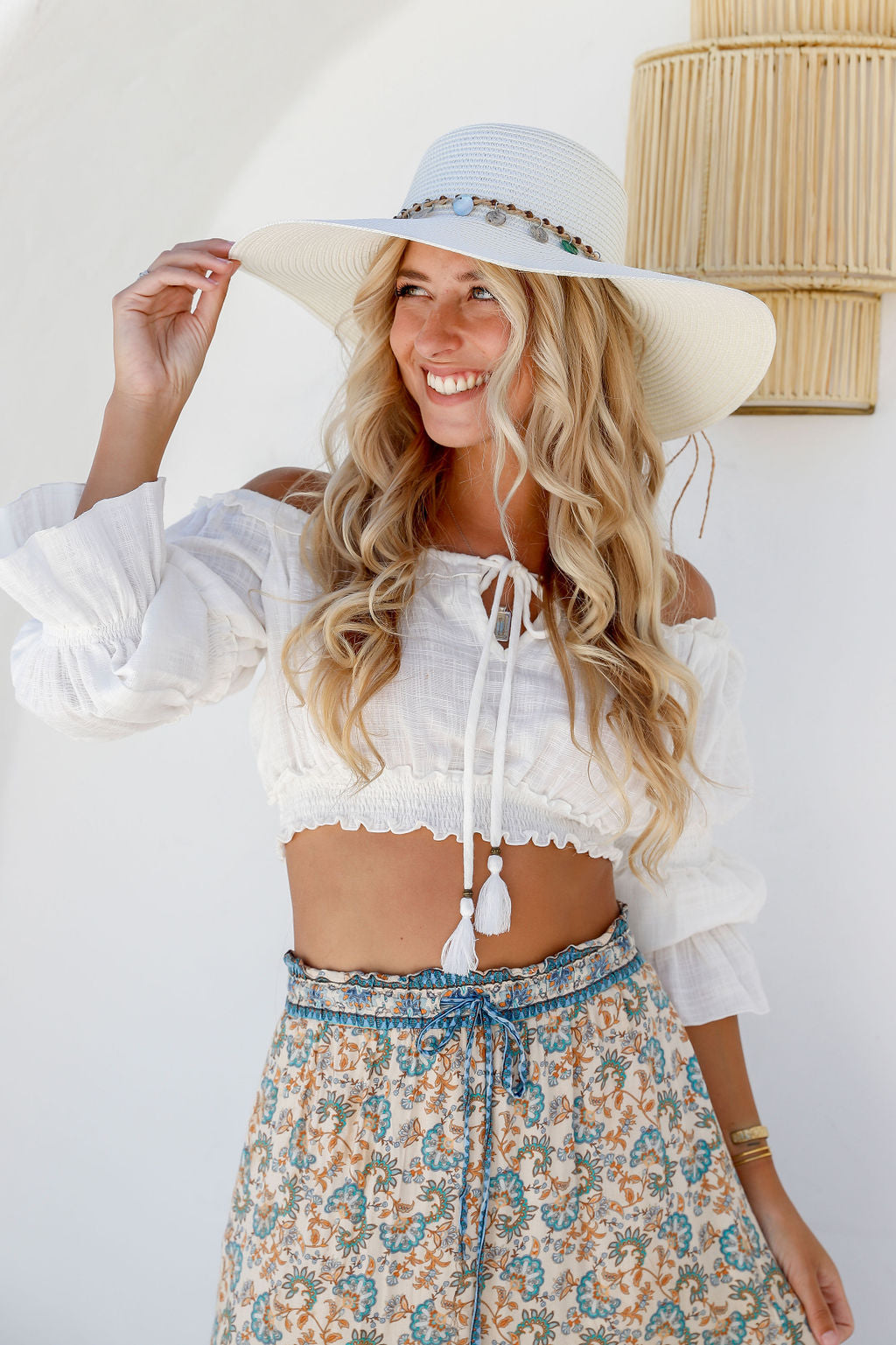 FREE SPIRIT - PAPER STRAW PAUA SHELL HAT- NATURAL