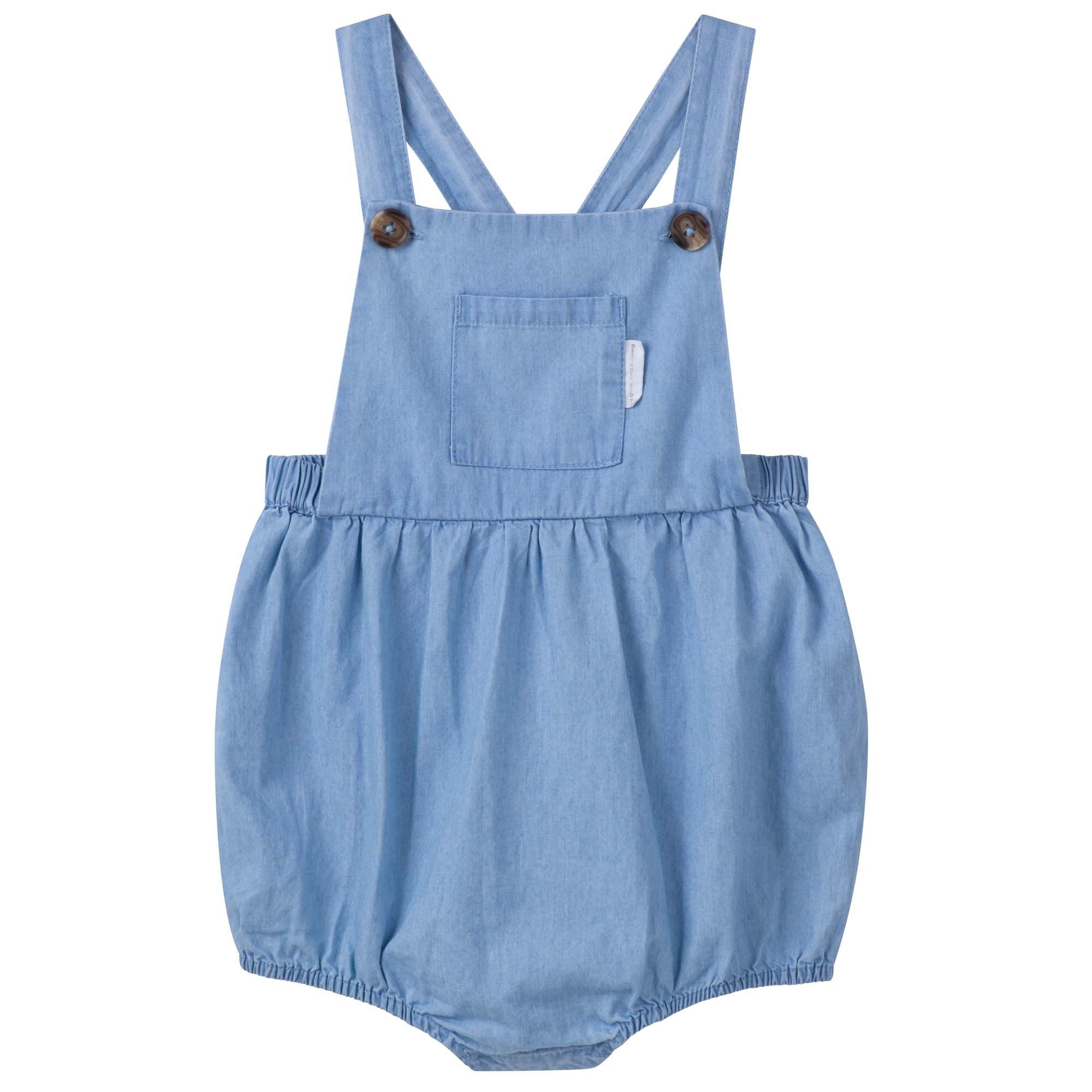 Designer Kidz Aspen Linen Button Romper - Sky Blue