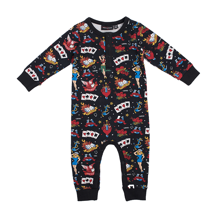 ROCK YOUR BABY OLD SCHOOL TATTOO LS PLAYSUIT