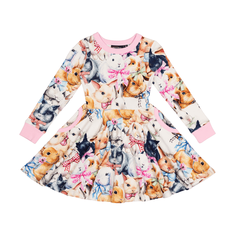 BUNNY BOWS LS WAISTED DRESS | ROCK YOUR KID