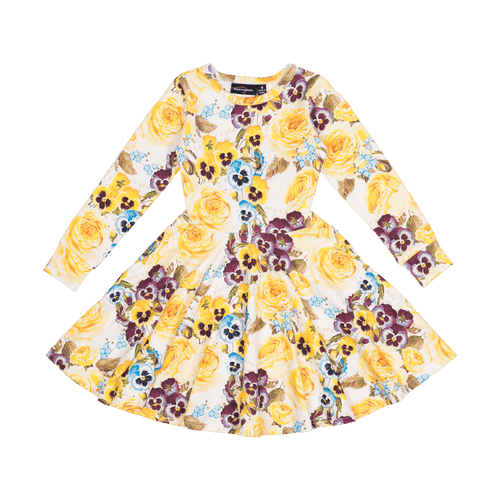YELLOW PANSY LS WAISTED DRESS | ROCK YOUR KID