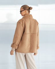 FAUX FUR/SHEARLING TAN SUEDE JACKET / WHITE CLOSET