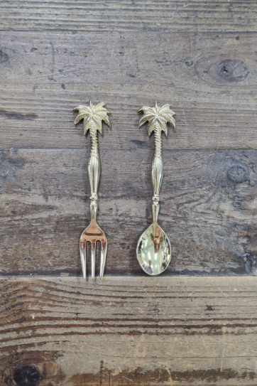 gold palm dessert spoon and fork