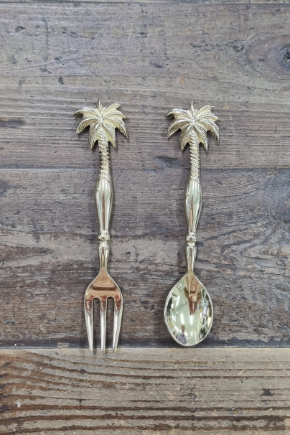 gold brass spoon and fork 