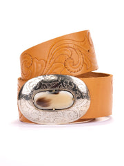 Marrakesh Scroll Hand Tooled Belt Wide Bone Buckle