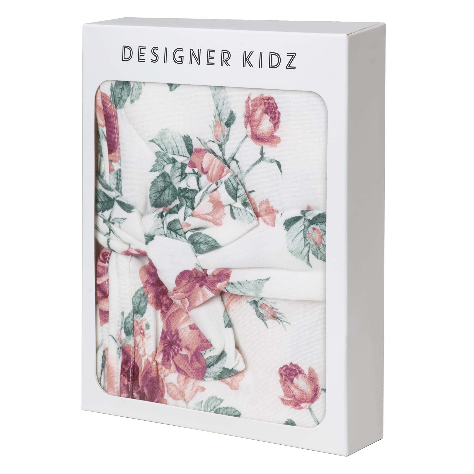 Designer Kidz Audrey floral swaddle & Headband set - Tea Rose