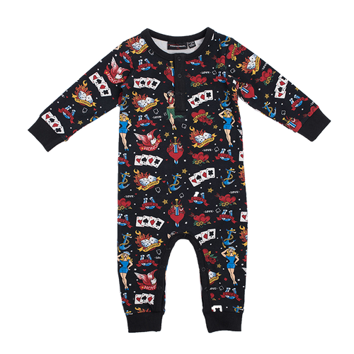 ROCK YOUR BABY OLD SCHOOL TATTOO LS PLAYSUIT