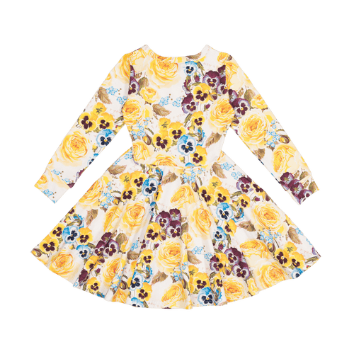 YELLOW PANSY LS WAISTED DRESS | ROCK YOUR KID