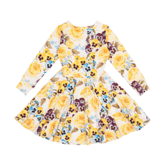 YELLOW PANSY LS WAISTED DRESS | ROCK YOUR KID