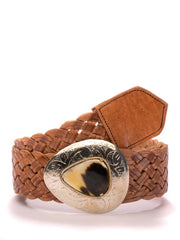 Marrakesh Wide Leather Belt - Teardrop Bone buckle